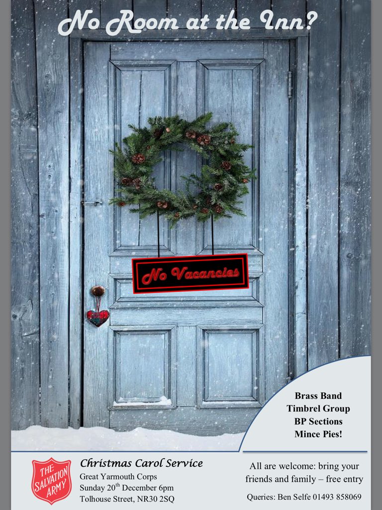 Christmas Carol Service. Tomorrow 6pm at The Salvation Army Tolhouse Street. Be there...
