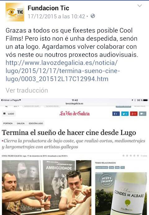 Gracias a la <a href="/fundaciontic/">Fundación La Paz Proyecto TIC</a> por estos años y por estas palabras. Fue un placer. #Lugo #Galicia #cinemagalego