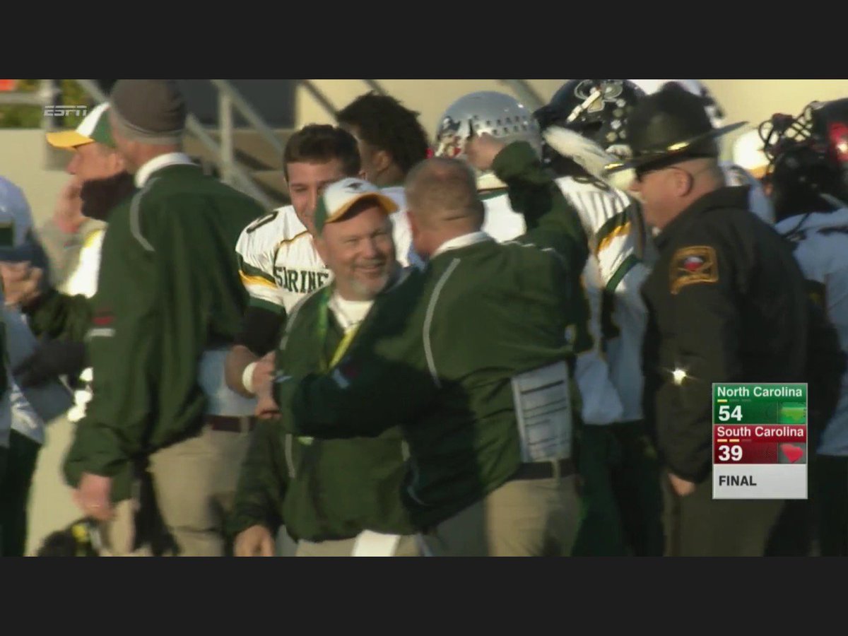 Coach Kirby leads the NC Shrine Bowl team to a 54-39 victory!  Most points the NC team has ever scored!