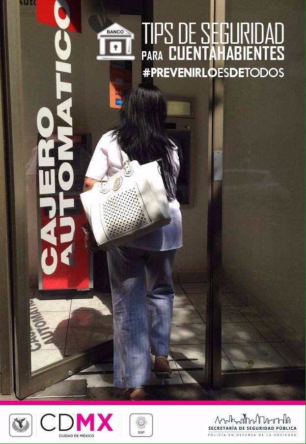 SSC_CDMX's tweet photo. #TipSSPDF Si retiras dinero del cajero automático hazlo en lugares concurridos e iluminados. https://t.co/TyOzxbnwxM