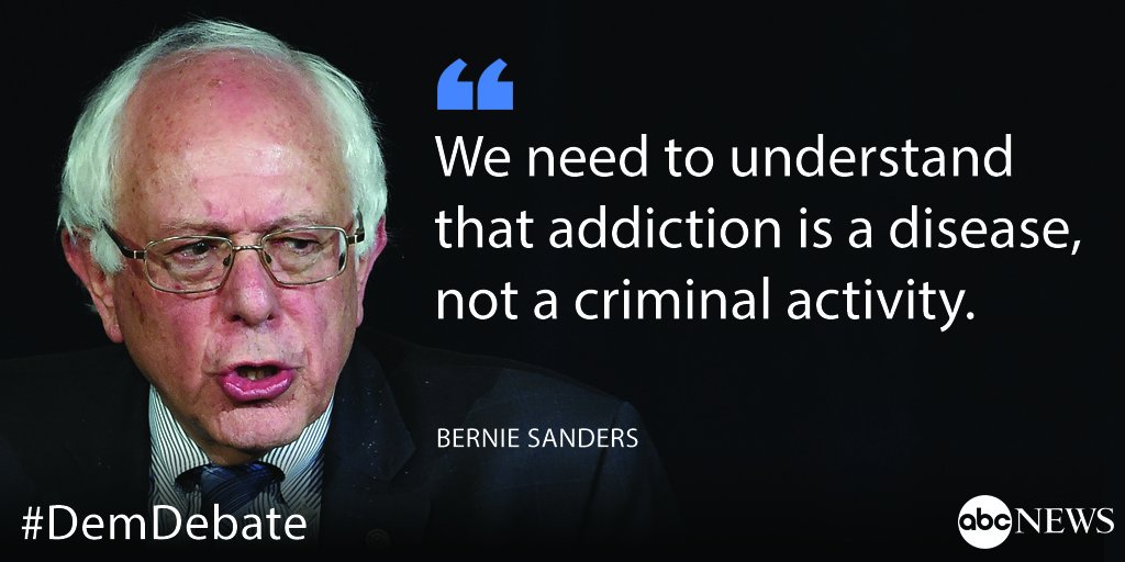 ABCPolitics's tweet photo. .@BernieSanders calls for "radically changing" how U.S. deals with addiction. #DemDebate https://t.co/gwZQP69KhU