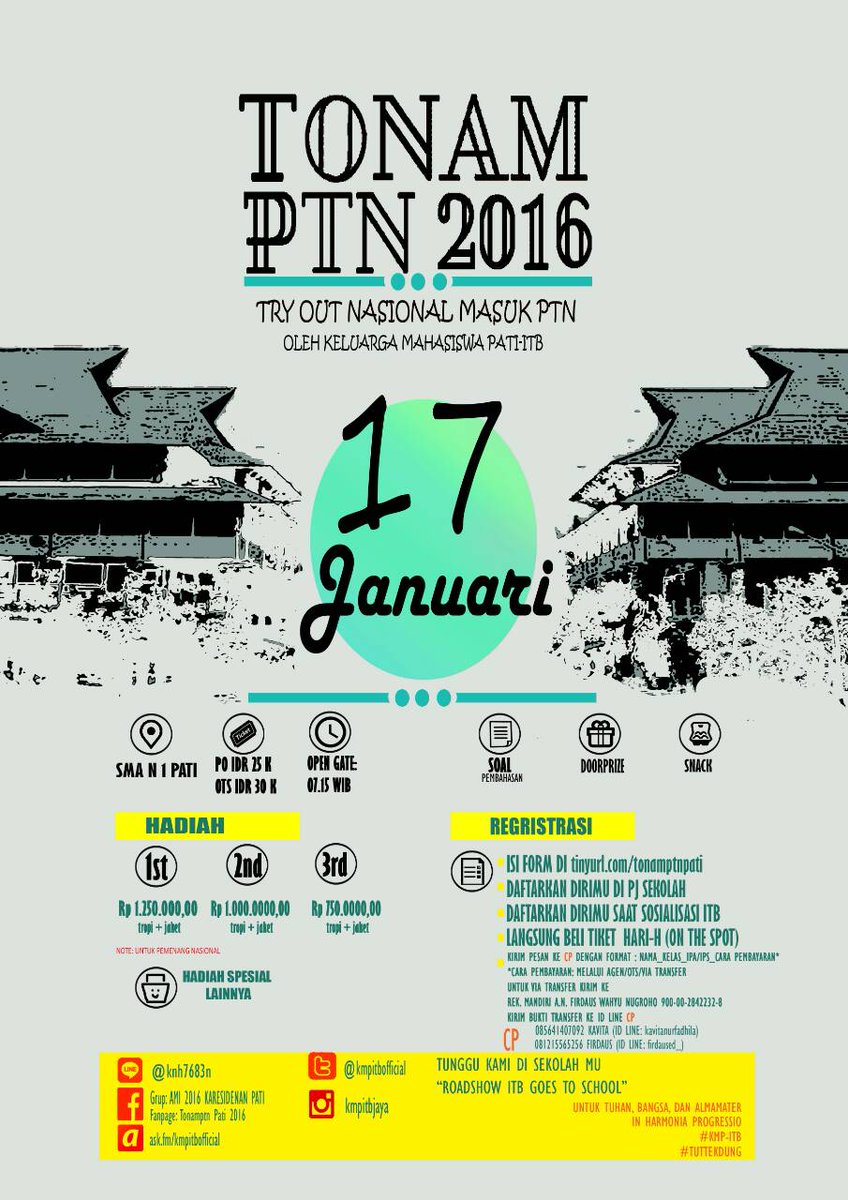 kmpitbjaya's tweet photo. @infomasukPTN halo ada TO SBMPTN u/ Karesidenan Pati nih di SMAN 1 PATI yuk order tiketnya 😊 https://t.co/DtJNFSfIyR https://t.co/blGSUUiFzd