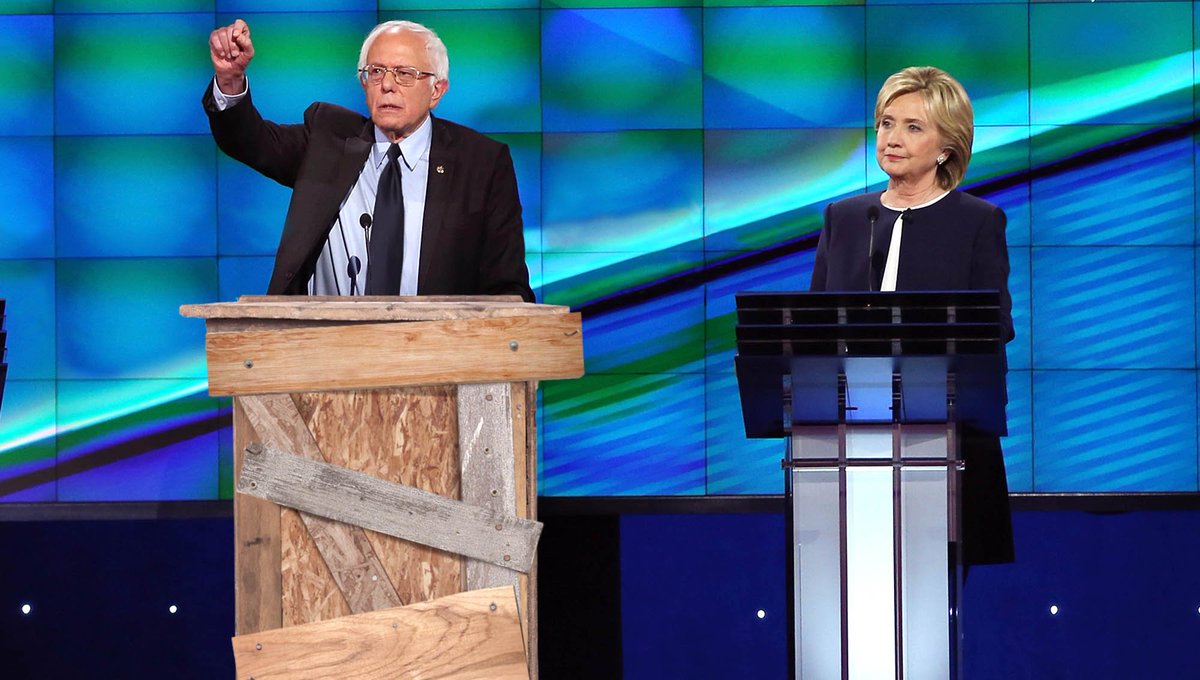 Bernie Sanders Refuses Flashy ABC Podium In Favor Of Own Humble, Homemade Lectern onion.com/1YqdTmo