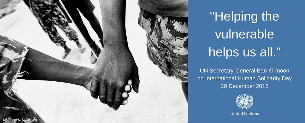 UN's tweet photo. Helping the vulnerable elevates us all - Ban Ki-moon on Intl Human #SolidarityDay https://t.co/CMSKMUdhFw https://t.co/5vUV4V4d7R