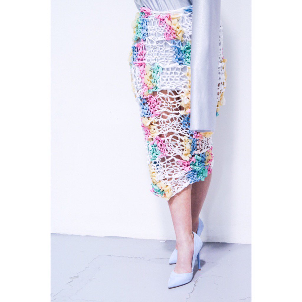 Close up of my hand knitted latex and plastic knit skirt 
Design/styling/photography <a href="/slightowlersftd/">Sophie Lightowlers</a> model: Janna