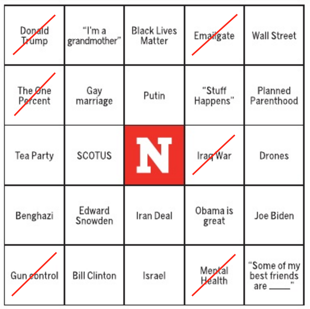 Newsweek's tweet photo. Tonight's #DemDebate is very close to making our bingo—less than an hour in  https://t.co/AgRc7JLIo9 https://t.co/GvsvY8Hmn5