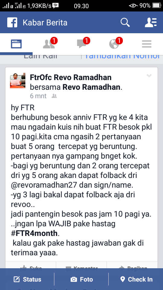 FTROFC's tweet photo. FTR yuk join di anniv ftr yg ke 4.wajib pake hastag #FTR4month ya.cc, @RevoRamadhan1 @fadlyjulhendra @novamaulana05 https://t.co/fkt8b0kQYn