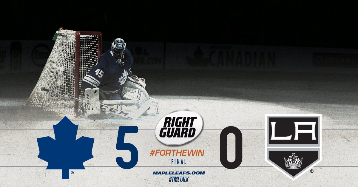 MapleLeafs's tweet photo. The Right Guard Canada Final Score: Bernier shuts the door in a 5-0 #Leafs win. #TMLtalk #ForTheWin https://t.co/DalenvZDWv