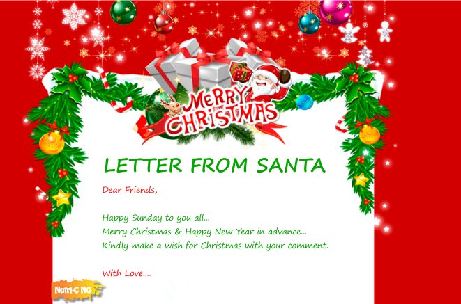 NutriC_NG's tweet photo. LETTER FROM SANTA! Kindly make a wish for Christmas with your 'Comment' *WINKS*....HAPPY SUNDAY TO ALL. #LoveNShare https://t.co/DeT9IFtGN3
