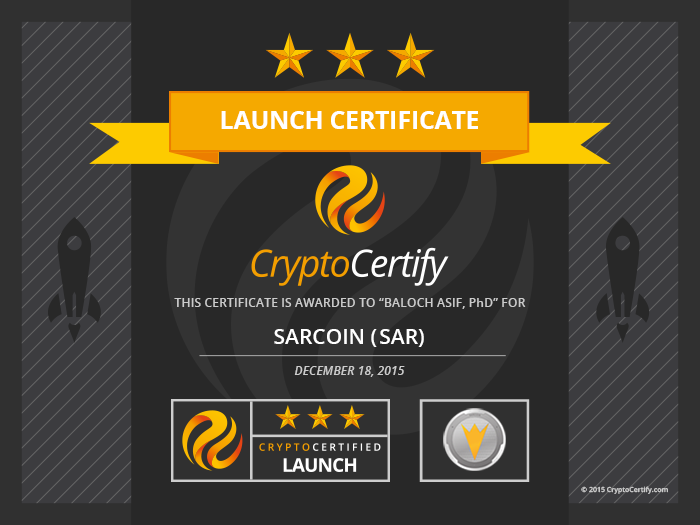 CryptoCertify's tweet image. CryptoCertify „Launch Certificate" is awarded to SARCOIN @SARCoin cryptocertify.com/coins/sarcoin-…