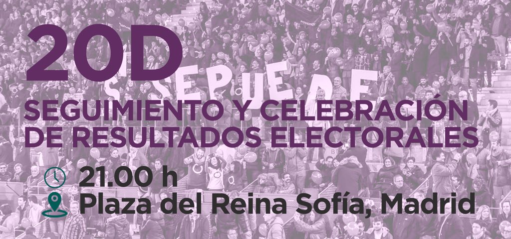 PodemosCMadrid's tweet photo. Y esta noche os esperamos en el Reina Sofía a partir de las 21h ¡Llegó el día para el que nacimos!  #Podemos21Dic https://t.co/FV0RKwEGqz