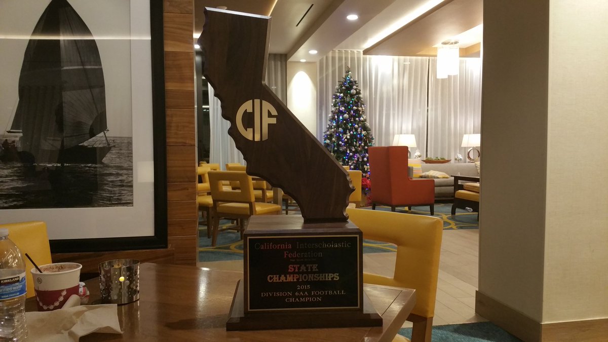 If you didn't get a good look at East Nicolaus' trophy, here it is sitting on a table in the lobby at Hampton Inn.