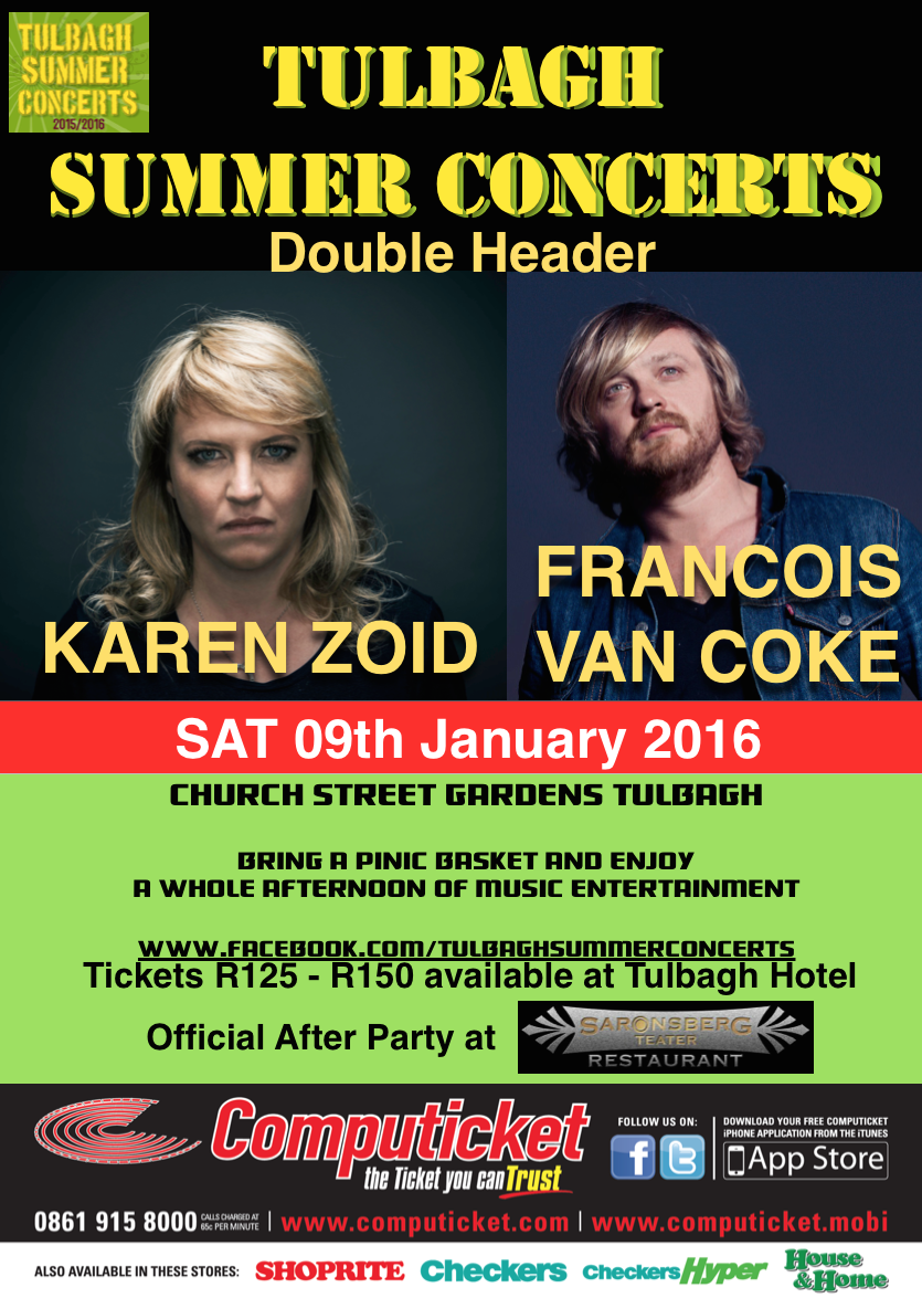 TulbaghSC's tweet image. Major double bill for @TulbaghSC in the new year 9th Jan. @karenzoid and @FrancoisVanCoke rocking Tulbagh !!!