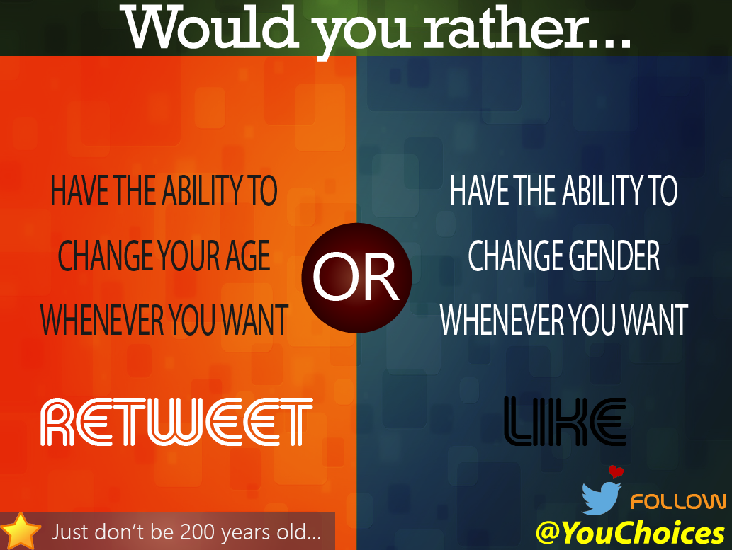YouChoices's tweet photo. Age or gender? https://t.co/dNgrpyX3oX