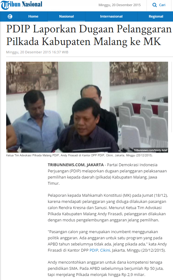 InfoMalangAnyar's tweet photo. "@PDI_Perjuangan Laporkan Dugaan Pelanggaran #PilkadaMalang ke MK (@Humas_MKRI)" https://t.co/l5u0b8019r #malang https://t.co/Y3qd3xA00w