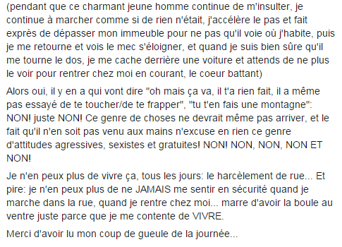Tazocilline's tweet photo. Un (tristement énième) témoignage de harcèlement de rue d'une fille que je connais. Insupportable, insoutenable. https://t.co/fVNEMLJTZ3