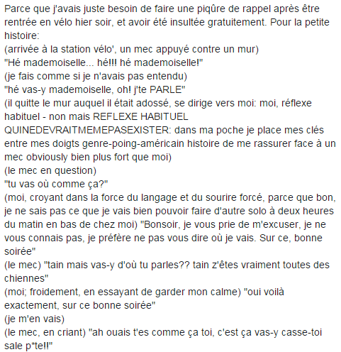 Tazocilline's tweet photo. Un (tristement énième) témoignage de harcèlement de rue d'une fille que je connais. Insupportable, insoutenable. https://t.co/fVNEMLJTZ3