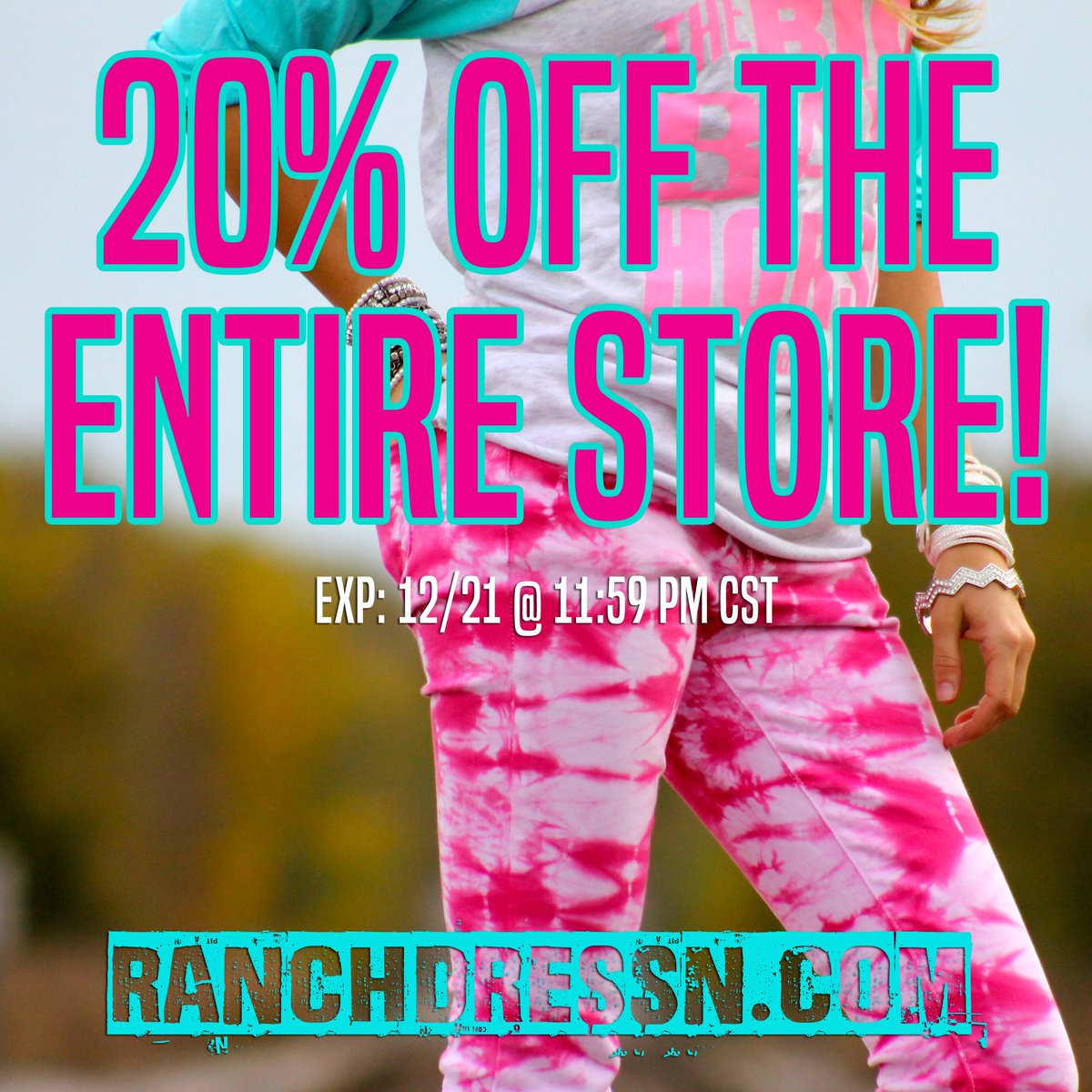 20% OFF THE ENTIRE STORE UNTIL TOMORROW AT 11:59 PM CST! RANCHDRESSN.COM