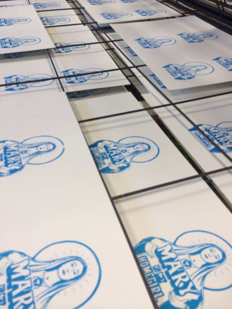 DonnaDowdArtist's tweet photo. #RackedUp #HailMary #MaryChrimbo @neo_artists #Studios @screenstretch #MUSSS #ScreenPrint #Printing #Art #InkyFace https://t.co/k1RBCx1B9f
