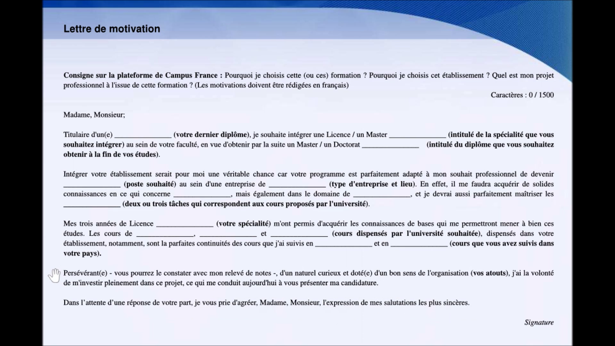 Lettre De Motivation Campus France Projet Professionnel