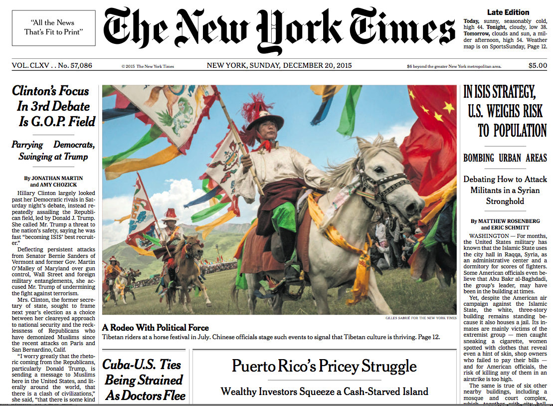 NYT Sunday front has amazing photo by <a href="/GillSabrie/">gilles sabrie</a> from Tibet horse festival. Story &amp; video: nyti.ms/1O0c6D5