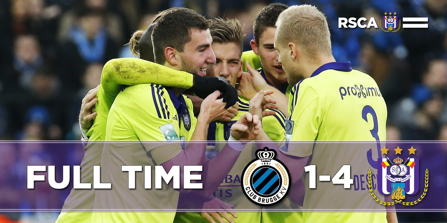 RSC Anderlecht on X: Club Brugge KV 1-4 #RSCA @ FULL TIME ! Goals : 6'  Okaka, 35' Praet, 79' Suárez (pen) & 93' Praet #COYM #cluand   / X