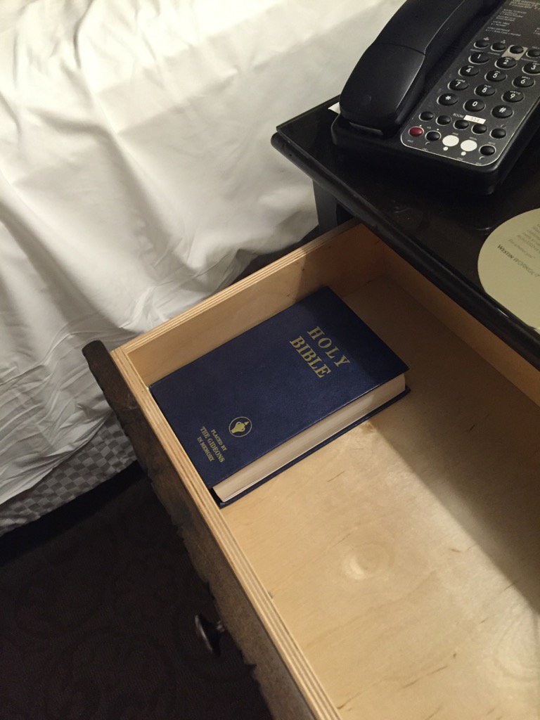 CounterPosition's tweet photo. Nice to see a bible in a hotel drawer in 2015. #dontmesswithtexas https://t.co/WgwOnt1EP7