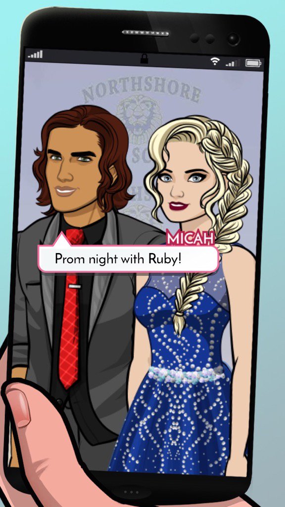 R5Britton's tweet photo. Check out my selfie with Micah! #RubyEvans #episodeinteractive #meangirlsepisode #prom https://t.co/7SwgxurVrm https://t.co/dToXX2nkxt