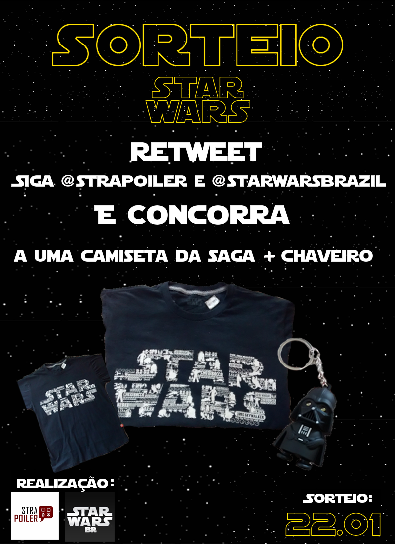 RTStrapoiler's tweet photo. SORTEIO! Dê RT, siga @strapoiler e @starwarsbrazil. VALENDO CAMISETA #StarWars + CHAVEIRO! https://t.co/EsXoV3svZG https://t.co/ZfSrJZ5ezz