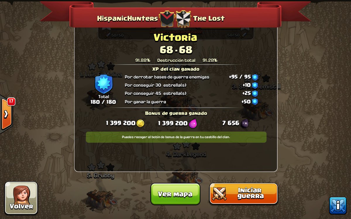 AdonisCoC's tweet photo. MALDITA LOCURA DE GUERRA, HASTA EL ÚLTIMO MINUTO! GOGOGO @HispanicHunter_ ALEGRIA! 🙌🎉👏 Sois muy grandes clanazo! https://t.co/w9srLPbFA9