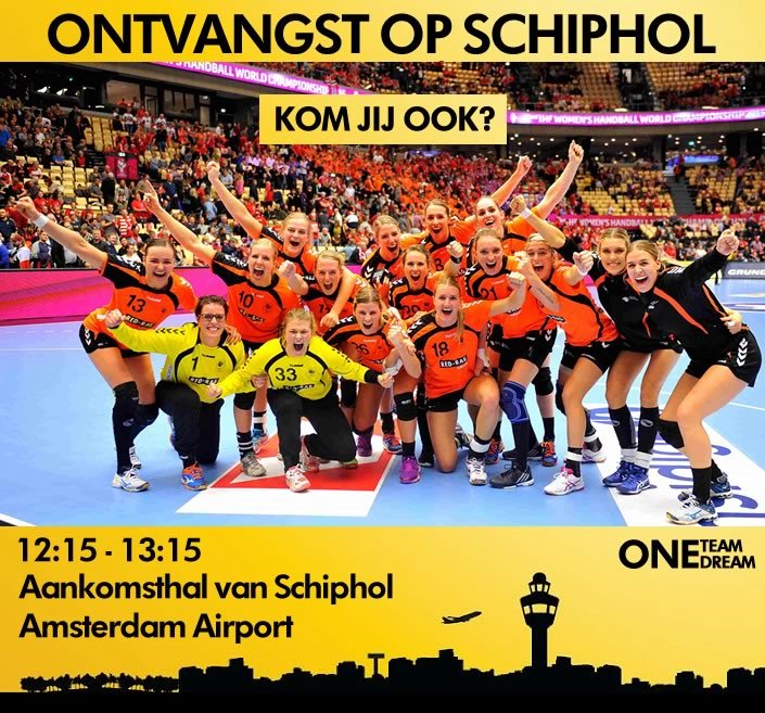 Handbal_NL's tweet photo. Kom jij morgen ook naar Schiphol om onze Oranjedames een warm onthaal te geven?! #wkhandbal https://t.co/xdPDtkHzhS