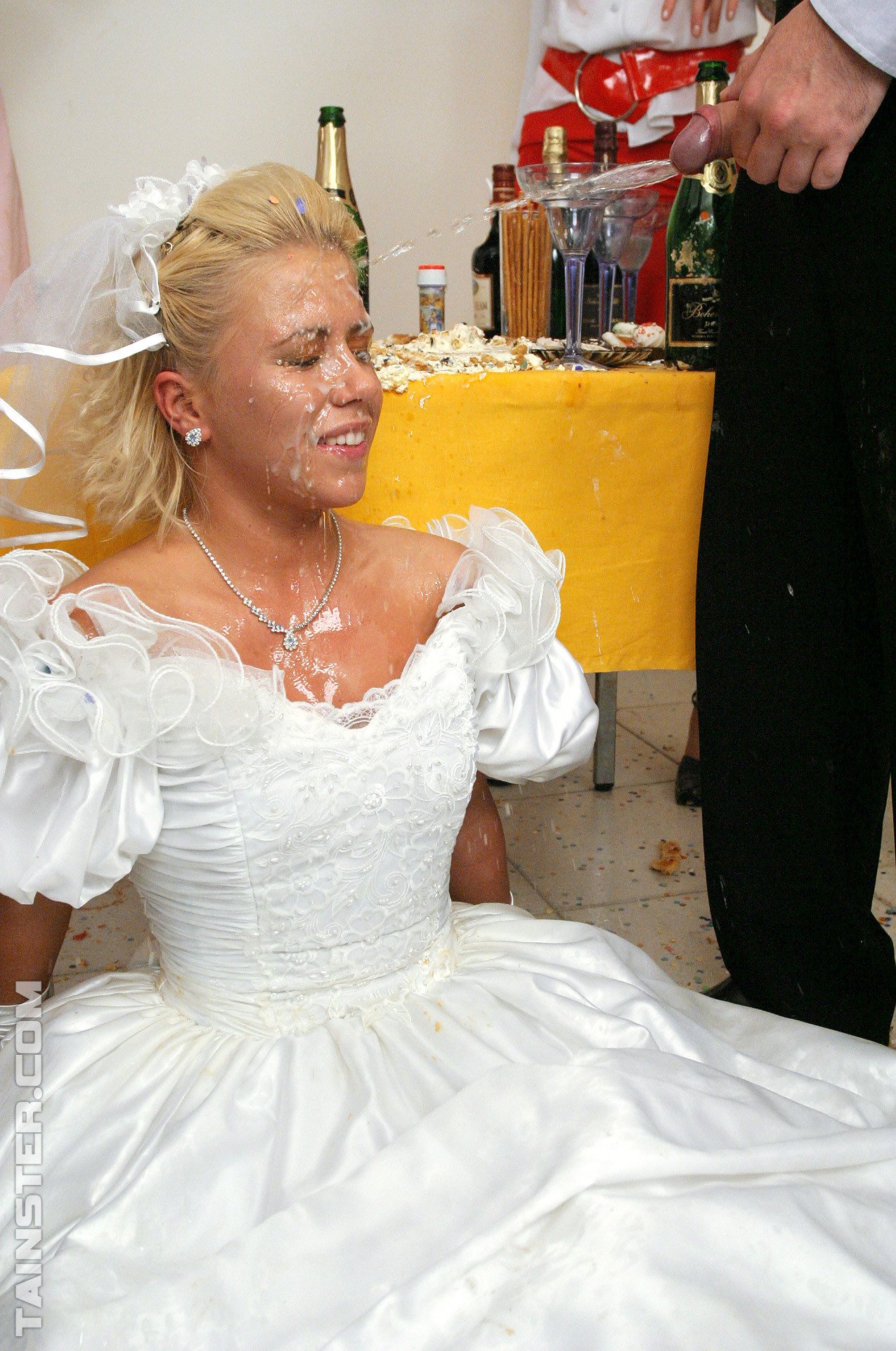 Satingasm On Twitter Piss Bukkake For Bride In Satin Weddingdress Satinfetish Gangbang