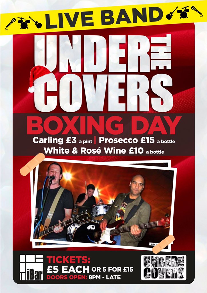iBarSutton's tweet photo. BOXiNG DAY we welcome 1 of Sutton's finest Bands UNDER THE COVERS LiVE on Stage!!! Tickets are £6 each or 5 for £15 https://t.co/ciTILhkSyb