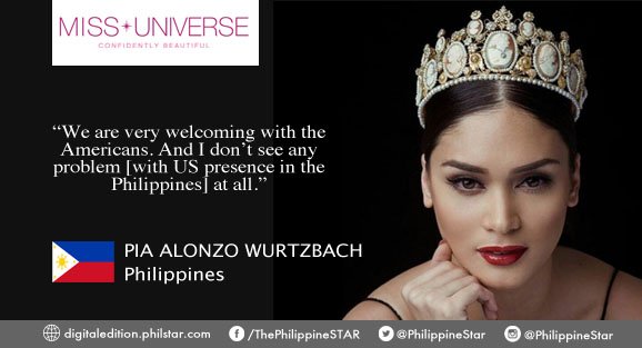 PhilippineStar's tweet photo. PHL bet answers the question, "Do you think the US should have military presence in the PHL?" #MissUniverse2015 https://t.co/LeGVx9vMFV