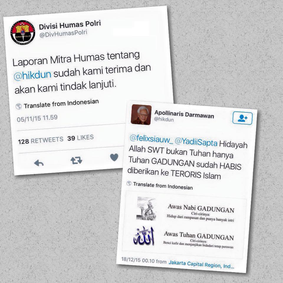 Laporan ttg <a href="/hikdun/">Apollinaris Darmawan</a> penghina Islam ternyata sdh diterima @DivHumasPolri 5 Nov 2015. Skrg 21 Des. Butuh selama itu ?
