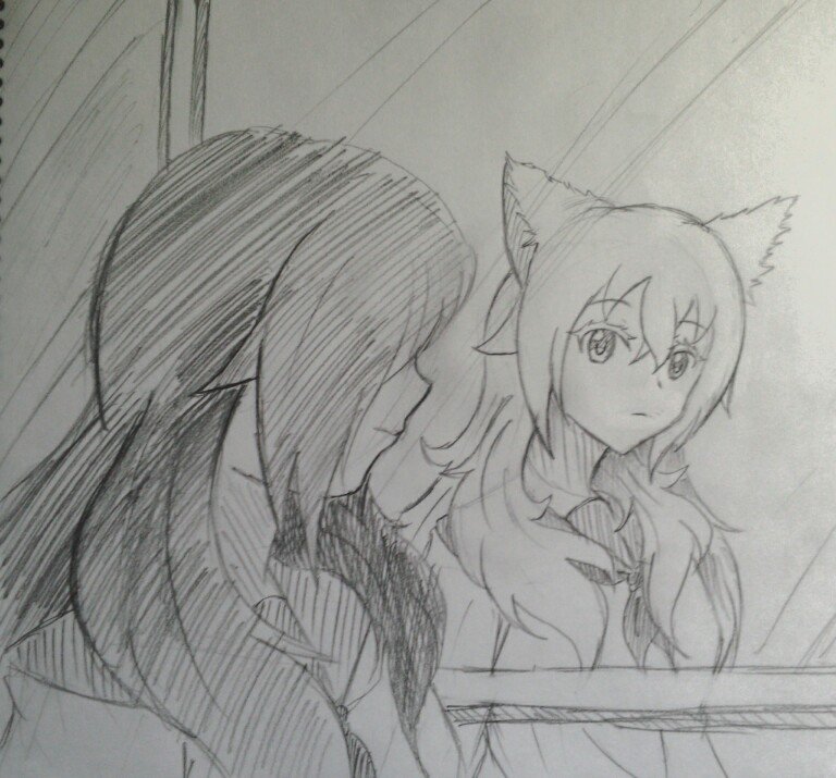 落書き～
窓ガラスが反射して半妖の咲姫が写る 