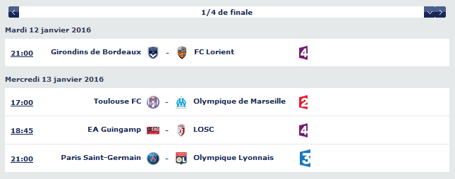 CoupeLigueBKT's tweet image. 1/4 - En image le programme des quarts de finale de la @CoupedelaLigue. Les matchs seront diffusés sur @Francetele !