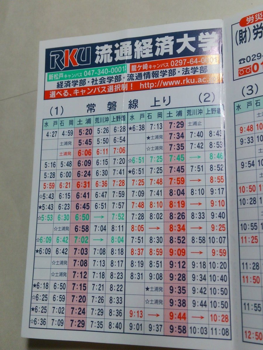 シ バ 平沢同盟 على تويتر H16 10 16改正の土浦駅の時刻表 上野 荒川沖 石岡 水戸駅の時刻も同時に載ってる 当時の通勤快速って 下り1本 上り3本だったのね あと か で平日か土日か分けてる 常磐線 懐かしの常磐線 土浦駅 時刻表 T Co