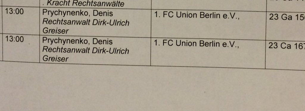 MatzeKoch's tweet photo. Heute lautet die Ansetzung Denis #Prychynenko vs #fcunion Spielort #Arbeitsgericht Berlin https://t.co/cUN1bKXNHi
