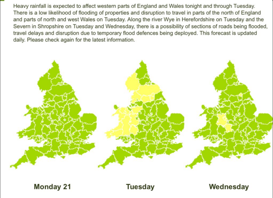 Forecast heavy rain in Wales may result in flooding issues on the Severn, Shropshire on Tuesday and Wednesday!!!!