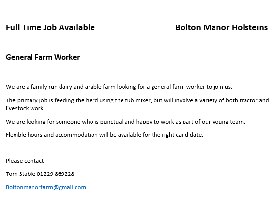 TStable's tweet image. We have a job available! Please RT #teamdairy