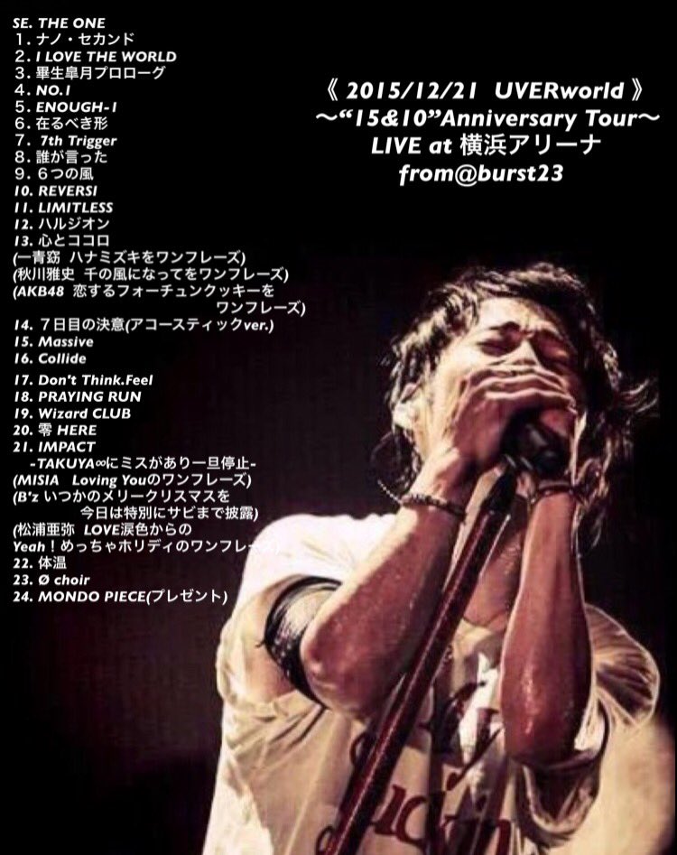 だいすけ 15 12 21 Uverworld 横浜アリーナのセトリです 今日参戦された方お疲れ様でした Happy Birthday Takuya T Co Tr7hzlin55 Twitter だいすけ 15 12 21 Uverworld 横浜アリーナのセトリです 今日参戦された方お疲れ様でした Happy Birthday Takuya T Co Tr7hzlin55 Twitter
