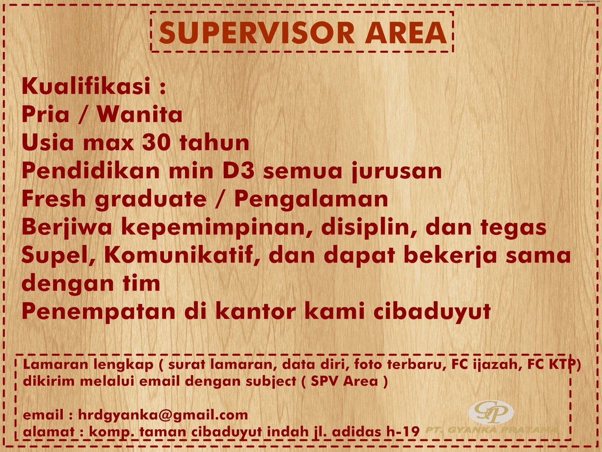hrdgyanka's tweet photo. N> SPV AREA Bandung/Bogor @DisnakertransJB @KaskusLoker @bursakerja20 @carilowongan @silowongankerja https://t.co/iv4WqzRA7F
