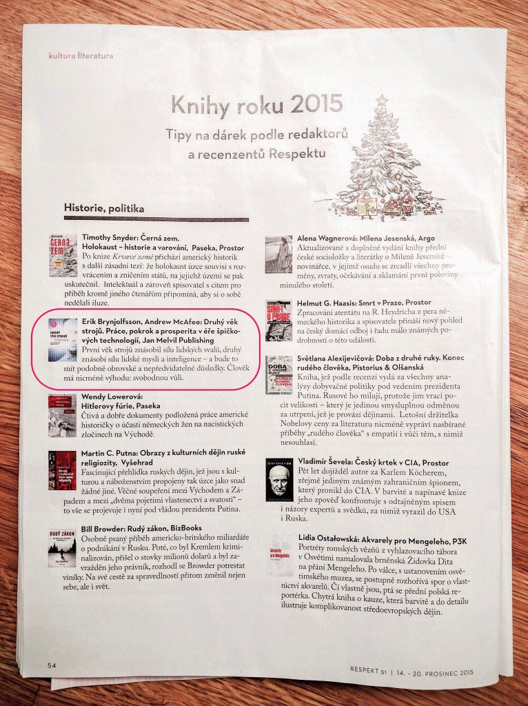 janmelvil's tweet image. Druhý věk strojů je "Knihou roku" 2015 podle časopisu Respekt. #2VS #druhyvekstroju