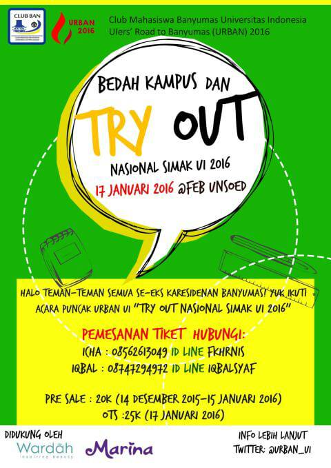 URBAN_UI's tweet image. Ayo Ikuti #TryOutSIMAKUI, 17 Jan 2016 di Fakultas Ekonomi &amp;amp; Bisnis, Universitas Jenderal Soedirman, Purwokerto