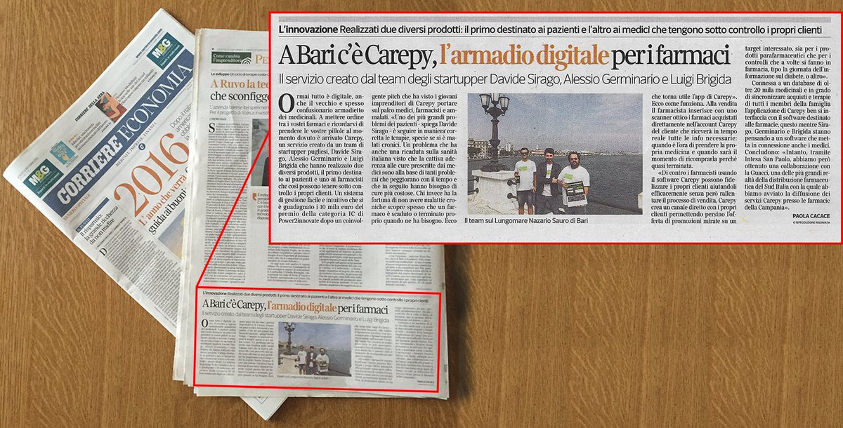 carepyapp's tweet photo. @carepyapp oggi su @CorrierEconomia di @Corriereit, da #power2innovate a #guacci
#startup #digitalhealth #puglia https://t.co/dL5IzK4aJ0