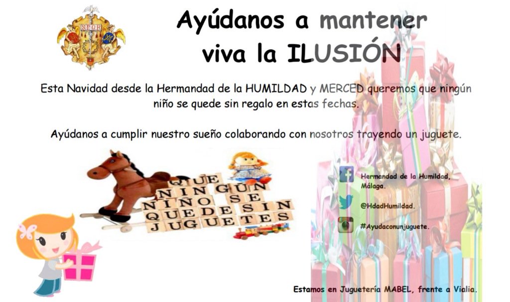 HdadHumildad's tweet photo. Este sábado 26,trae un juguete a 'Juguetería Mabel'.Colaboramos con Pastoral Penitenciaria y Obra social de la Hdad. https://t.co/L3wmYqXmyD