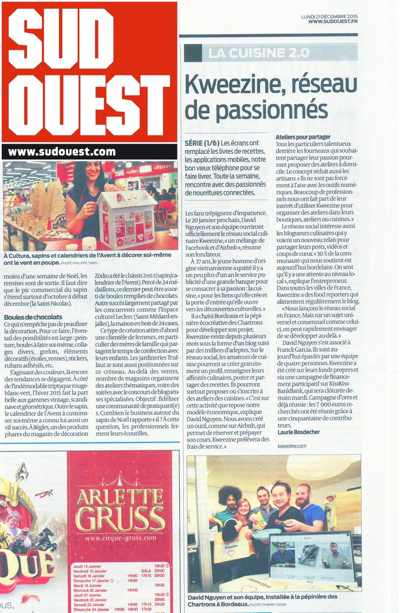Kweezine's tweet photo. Merci @sudouest pour votre article sur #kweezine ☺ 🌟 😘 RDV en 2016 pour le lancement ! #food #startup #bordeaux https://t.co/Mgz86y3qfI