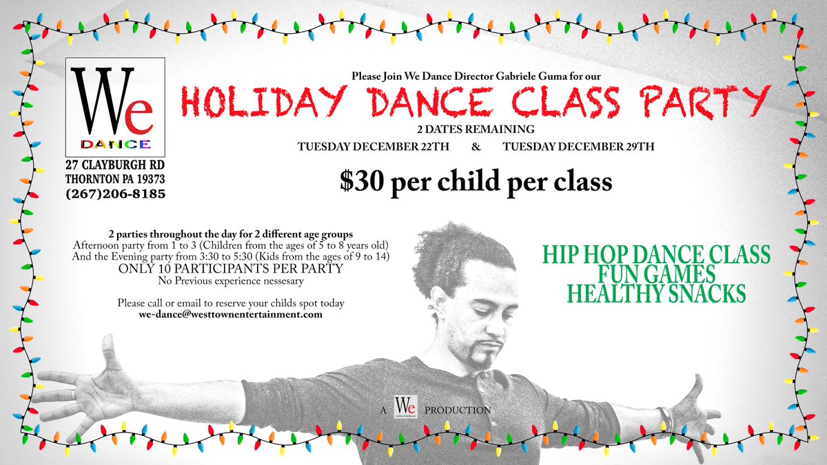 DANCE CLASS PARTIES! 
KIDS!! Tomorrow!12/22>learn cool hip-hop moves+play fun games +healthy snacks-R.S.V.P. now!