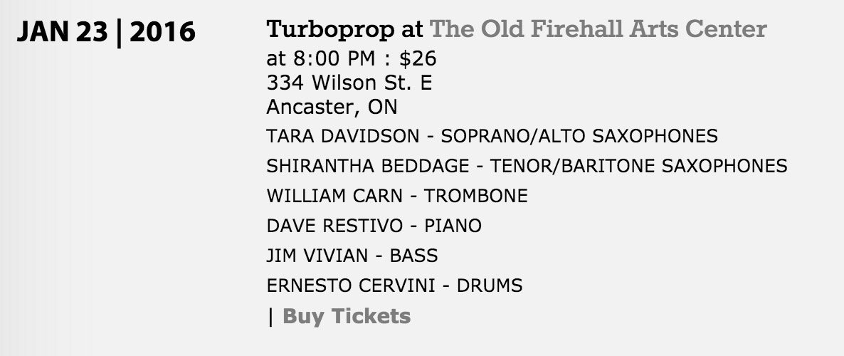 AddoRecords's tweet image. Catch Turboprop w Tara Davidson &amp;amp; William Carn on Jan 23 at The Old Firehall in Ancaster: hamiltonallstarjazz.org/tickets/index.…